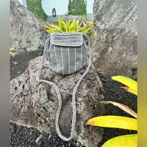 Vintage Sharif Gray Suede Fringe Mini Crossbody Bag Made in USA